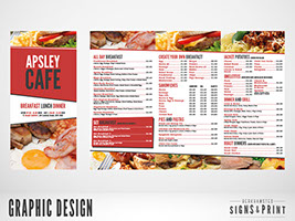 Menu branding design, artwork and printing.